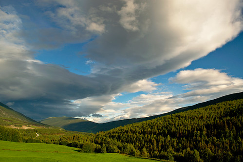 norway clouds grass mountains hills green blue sunset
