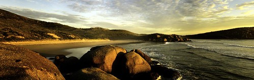 sunset sea seascape coast sand boulders shore lichen soe wilsonsprom whiskybay stitchedpanorama bestcapturesaoi elitegalleryaoi