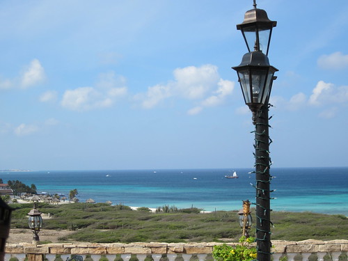 California lighthouse look off: ocean view from cool cafe off of California lighthouse in Aruba.