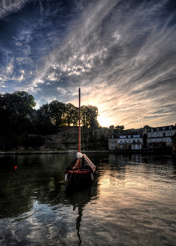 sunset france river boat brittany morbihan auray