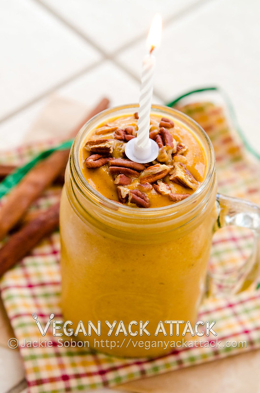 A creamy pumpkin pie smoothie that's a delicious and healthy introduction to Fall!