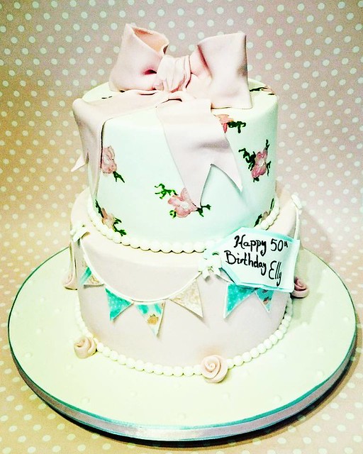 Handpainted Floral Bunting Themed Cake by Karen Mitchell of Sugarlicious cakes by Karen