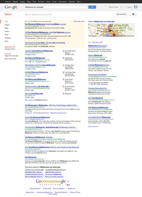 Searching for 'Melbourne car removals' on Google