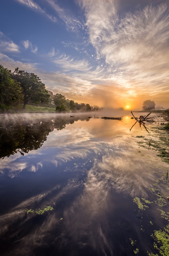 lake reflection water fog clouds sunrise indiana battleground westlafayette prophetstown prophetstownstatepark