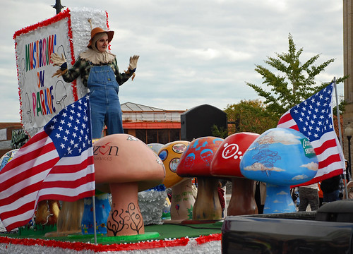 mushroom float, Houby Day Parade (note Berwyn's former car "spike" pictured on the mushroom to the right)