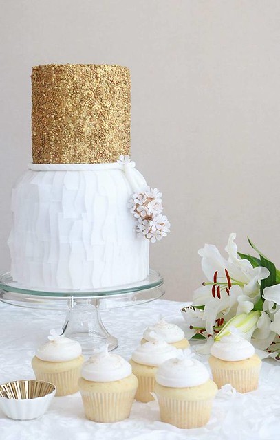 Gold and White Cake by Gehna Purohit of Chocolates and Cakes by Gehna