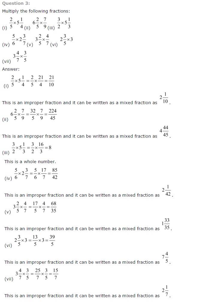 NCERT Solutions for Class 7th Maths Chapter 2 - Fractions and Decimals