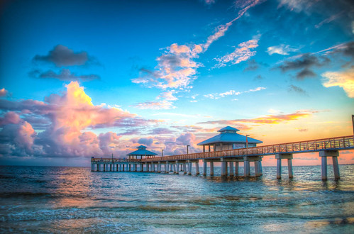 sunset sky color beach clouds photography pier nikon colorful day waves florida nikkor hdr highdynamicrange 2012 d800 fortmyers chrisacuña pwpartlycloudy