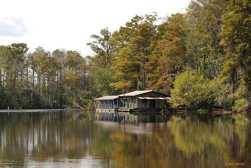 old camp house reflection rural fishing cabin rustic alabama southern bayou swamp spanishmoss pontoon wetland deadlake trex7000 arpub