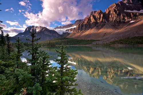 morning blue trees sky cloud mountain lake reflection water glacier canadianrockies