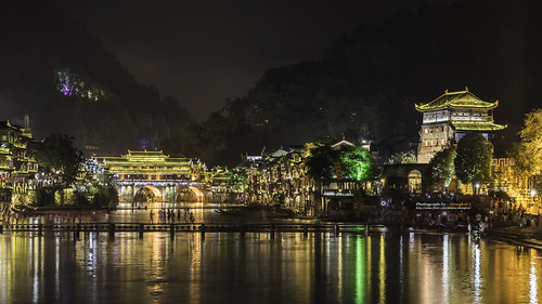 ancient architecture asia asian building china chinese construction culture feng fenghuang historic house huang hunan landscape night old oriental province river rural scenery tourism tourist town traditional travel village water waterside