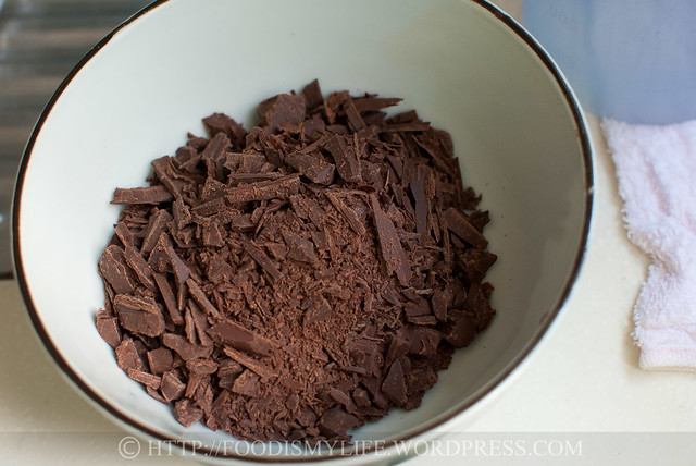 Dark Chocolate Tart with Dark Chocolate Sorbet in Profiterole and Easy Chocolate Sauce
