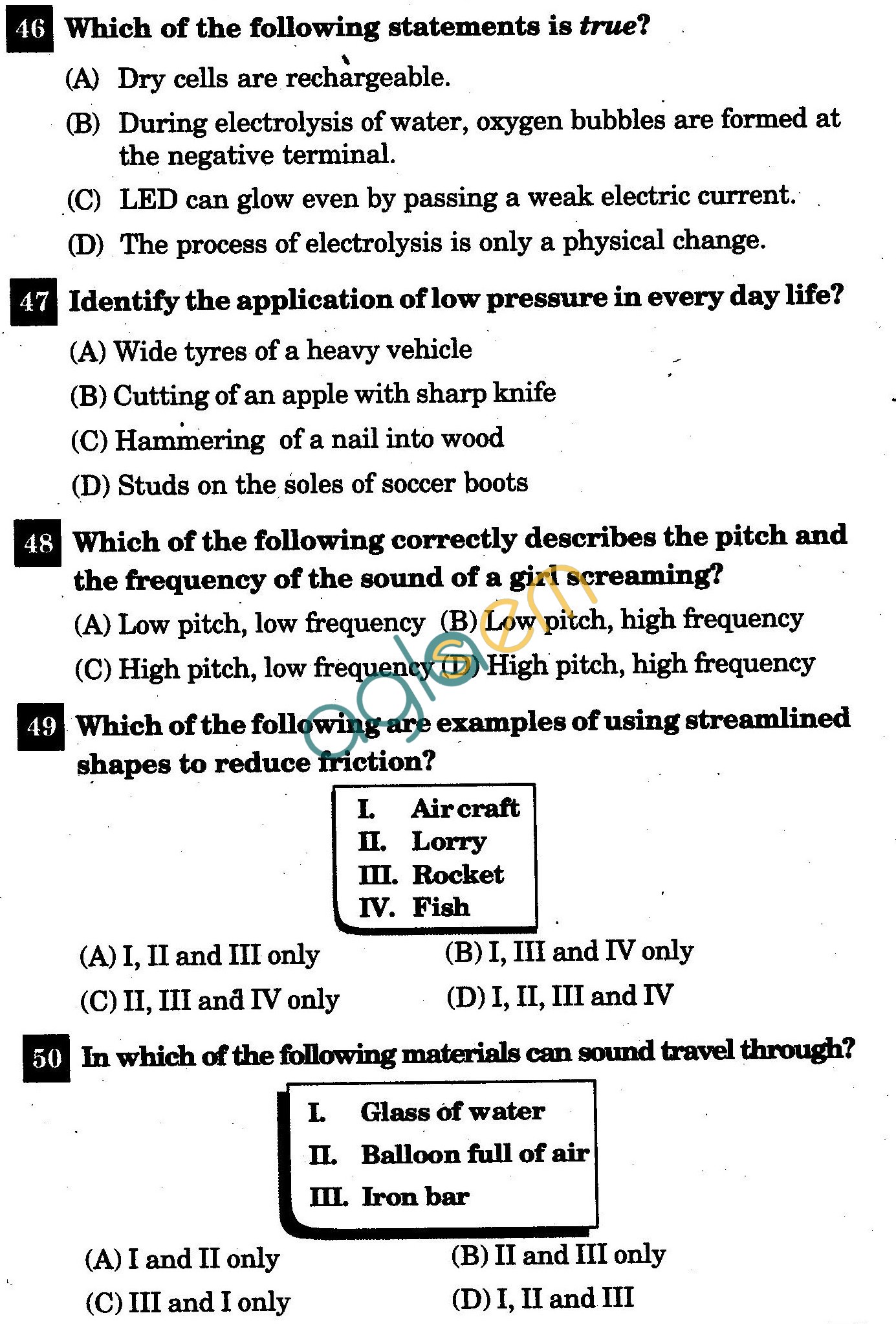 NSTSE 2011 Class VIII Question Paper with Answers - Physics