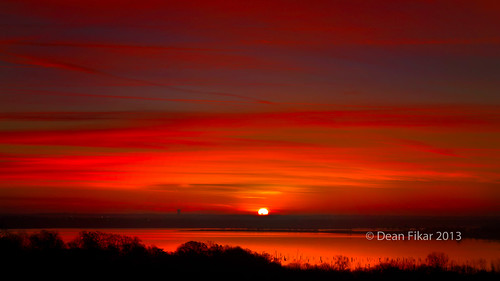 winter orange sun lake tower crimson clouds rural sunrise pond colorful panoramic serene treesilhouettes