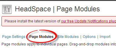 Truy cập vào trang quản lý Page Modules trong Headspace2 SEO