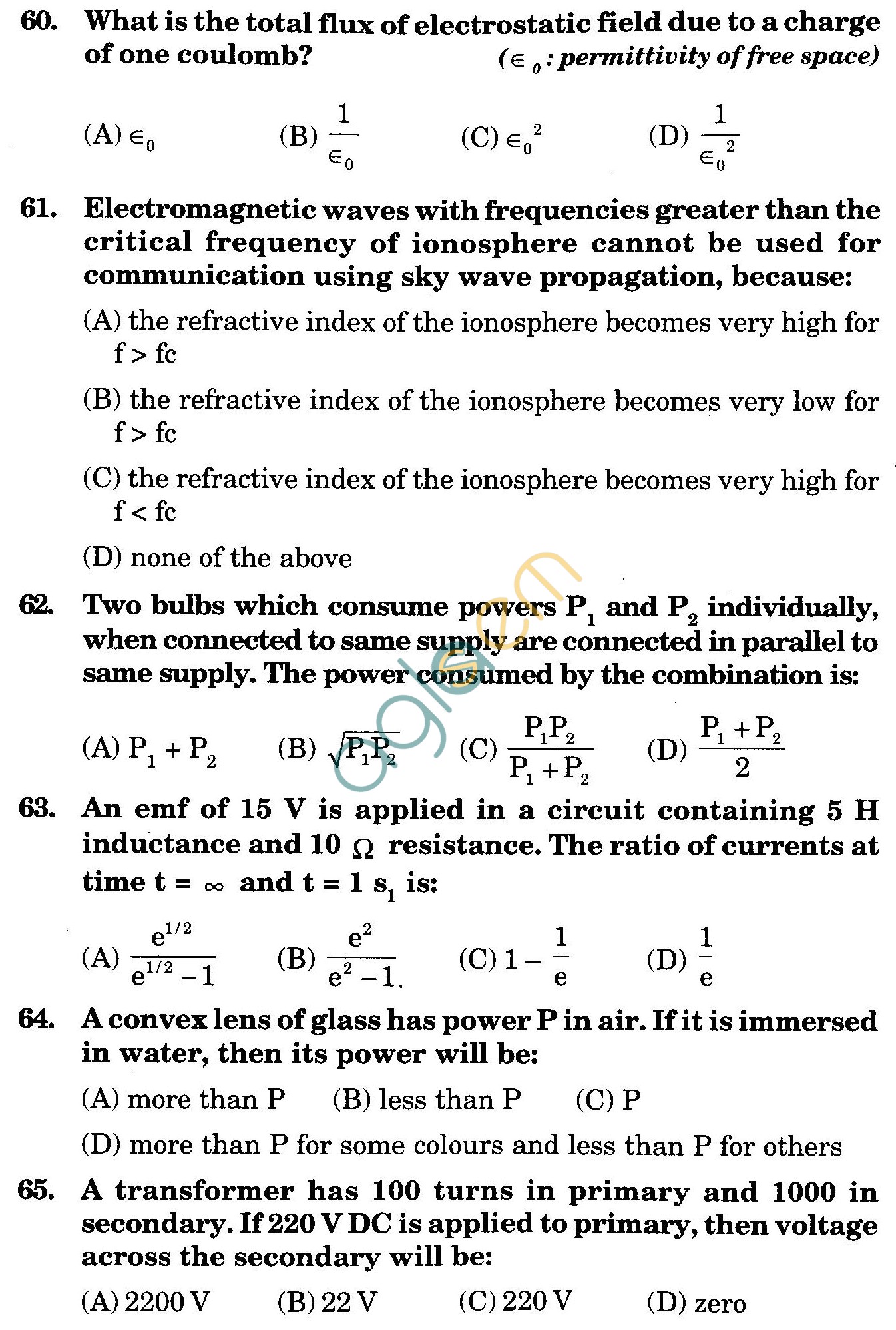 NSTSE 2009 Class XII PCB Question Paper with Answers - Physics