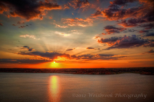sunset lake reflection water texas inspirational sunrays panhandle soothing sanford lakemeridithnationalrecreationarea