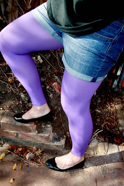 Purple footless tights and black ballet flats | Flickr - Photo Sharing!