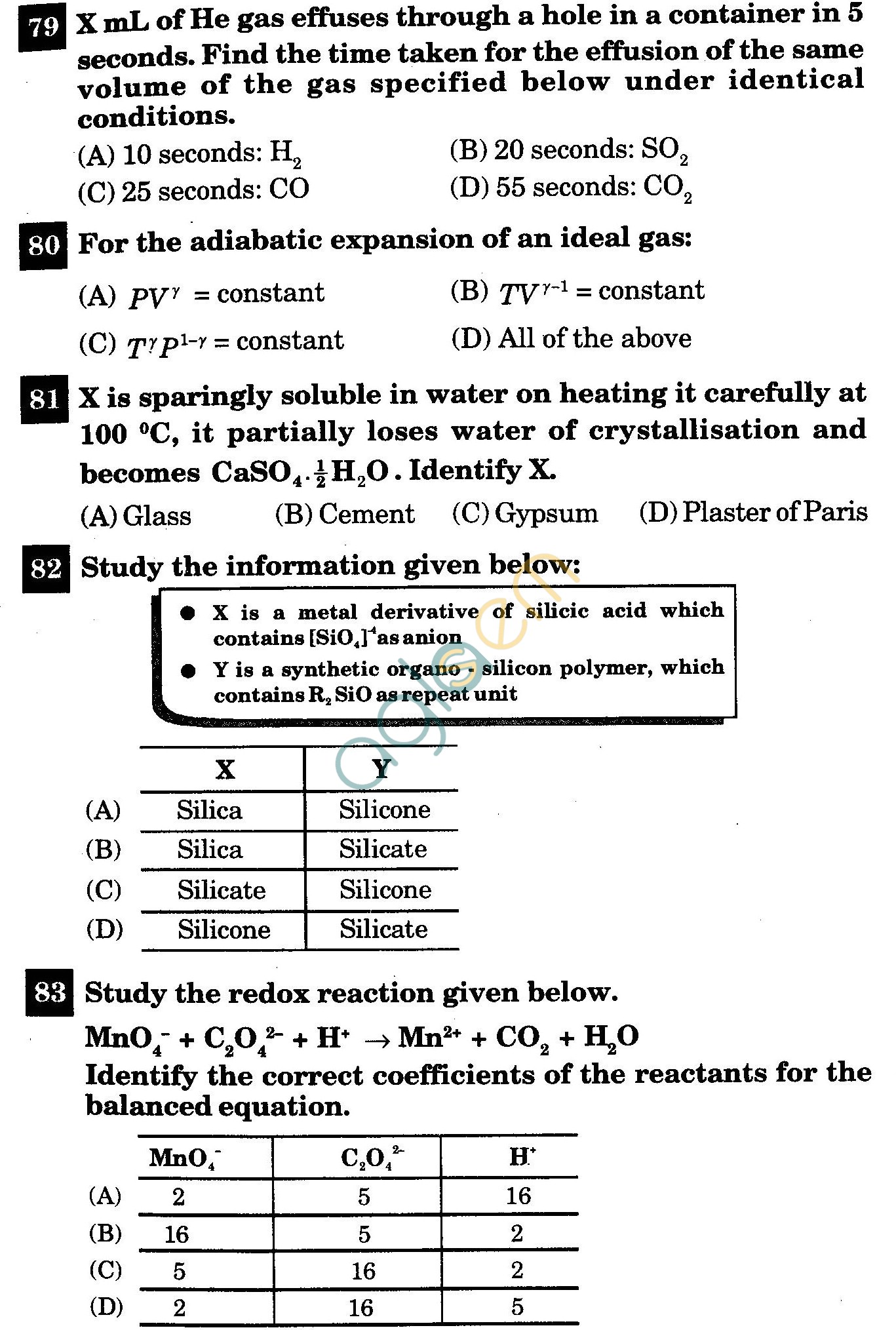 NSTSE 2011 Class XI PCB Question Paper with Answers - Chemistry