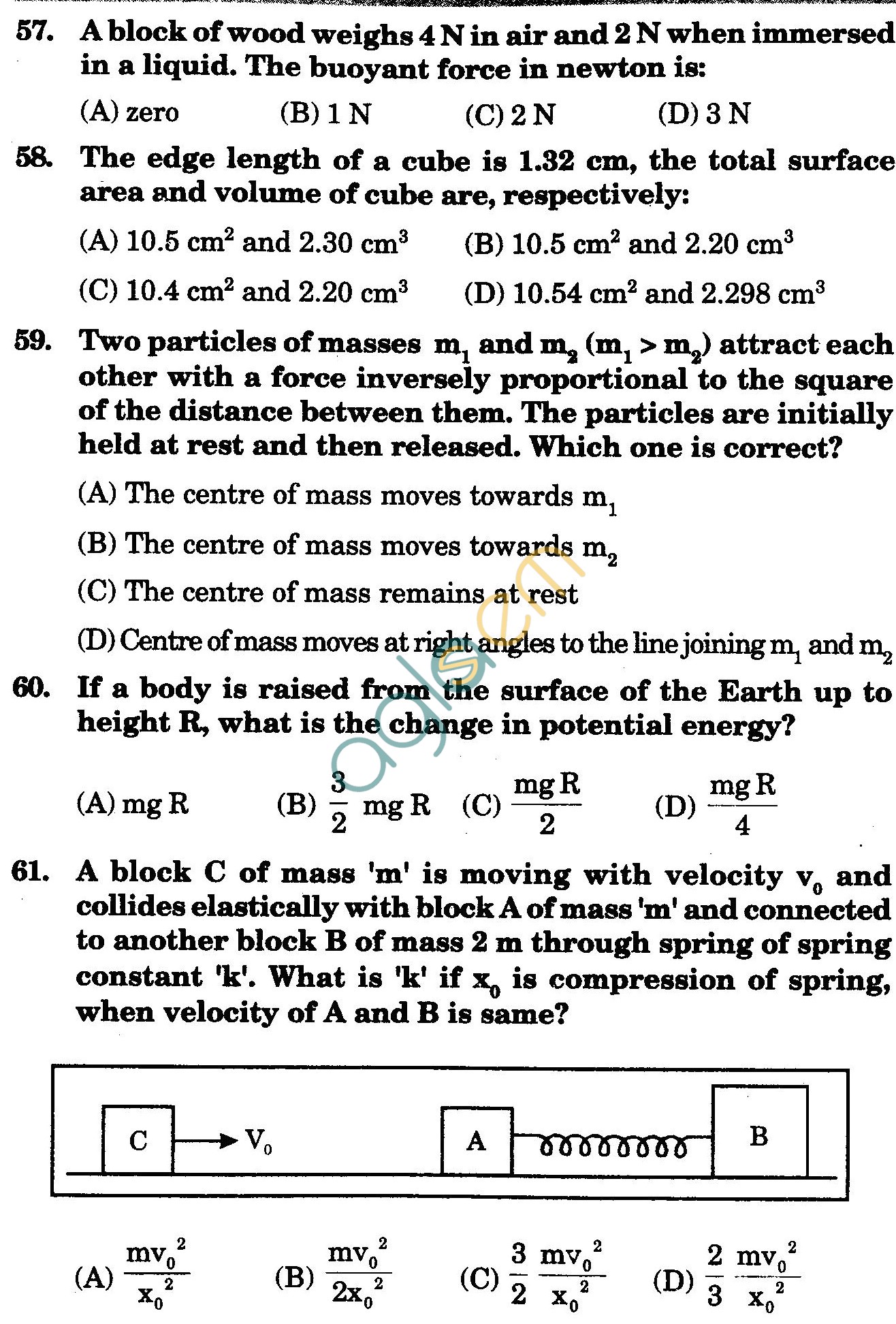 NSTSE 2009 Class XI PCM Question Paper with Answers - Physics