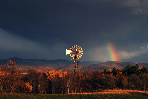 autumn trees light sky storm mountains windmill landscape rainbow vermont hills fields