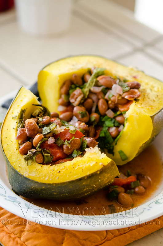 Easy, healthy and delicious Bean-Stuffed Acorn Squash with Mexican flair.