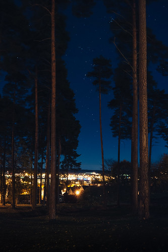 city longexposure blue trees sky pine night dark stars lights lowlight sweden grain wideangle sverige 2012 18mm värmland kristinehamn sigma18250mm sonydslra300
