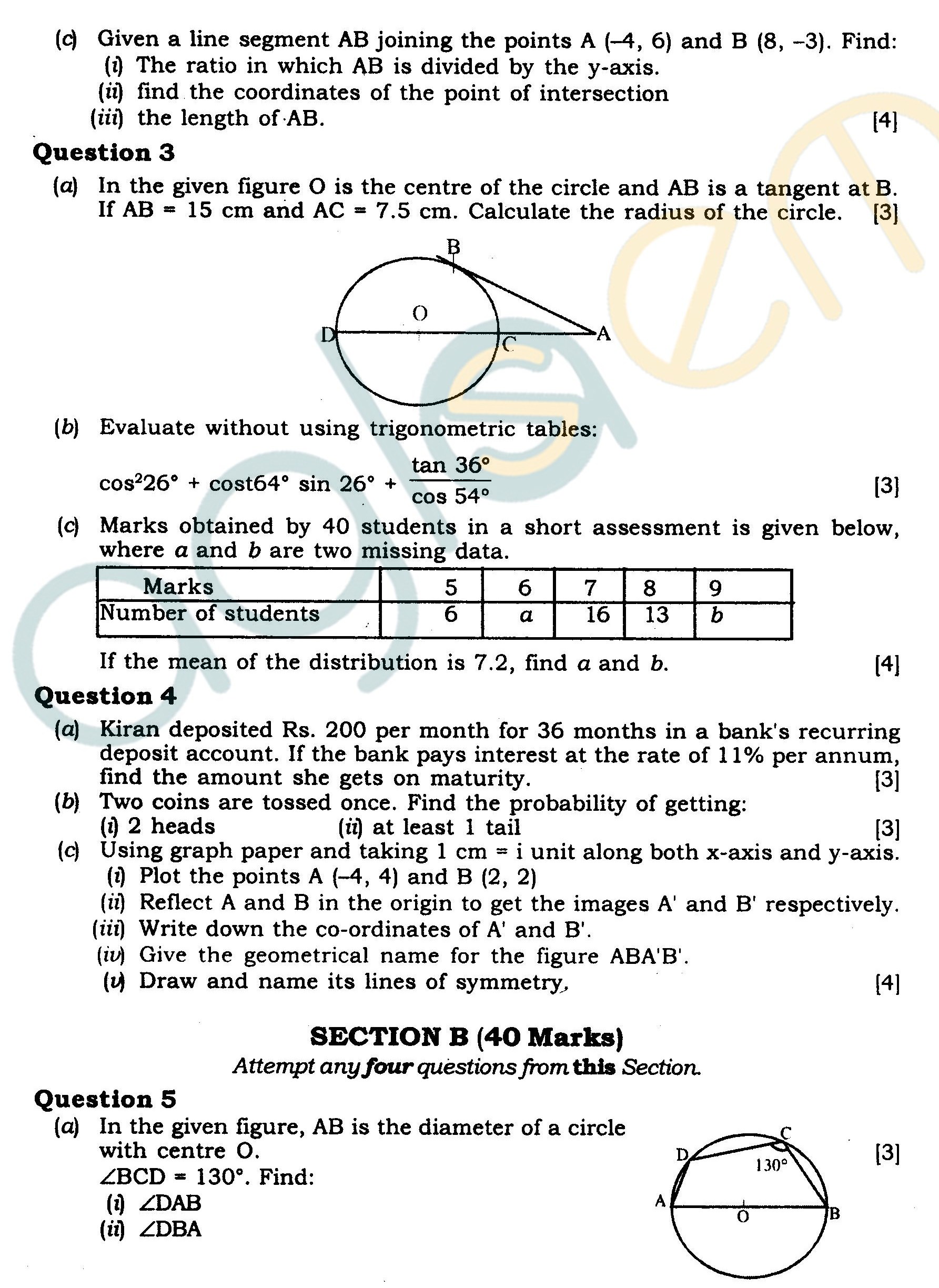 ICSE Class X Exam Question Papers 2012 Mathematics