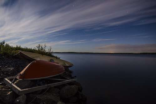 boat landscape lake lakescape lakeshore rocks night sky nightsky nightscape midnight stars clouds