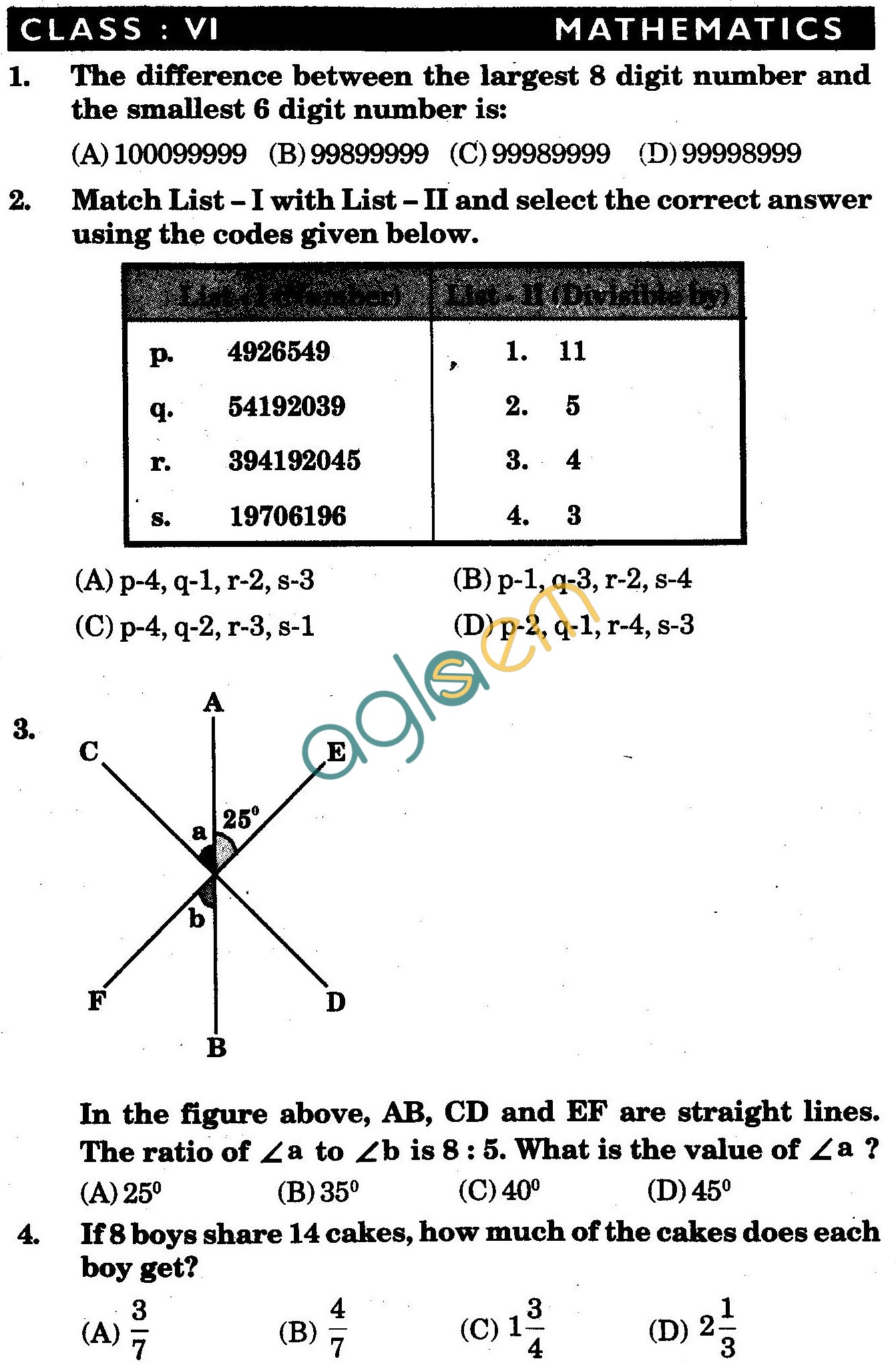 NSTSE 2010: Class VI Question Paper with Answers - Mathematics