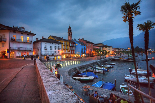 sunset lake boats switzerland ascona ticino rainbow colours cloudy harbour parade maggiore ch