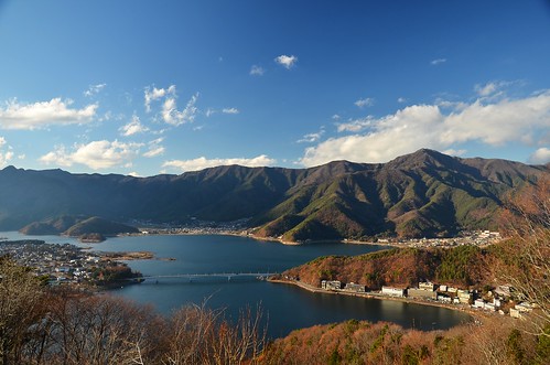 Panorama view of Lake Kawaguchiko, Fuji Five Lake, Japan