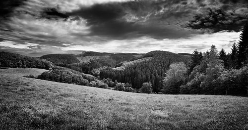 wood trees sky bw clouds germany landscape deutschland blackwhite nikon forrest himmel hills sw nikkor schwarzweiss wald bäume woken sauerland 18135 scened d80