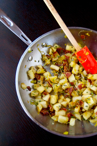 apples, leeks, and bacon