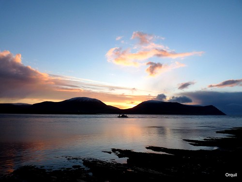 winter sunset seascape silhouette skyscape coast scotland seaside orkney december hills sound hoy workboat wardhill cuilags