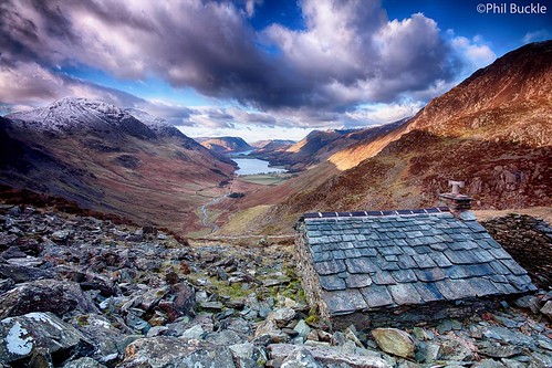 lake snow water rocks lakes lakedistrict cumbria crummockwater buttermere bothy