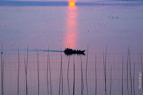 china sunset sea water sunrise boat fishing pattern fujian xiapu