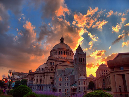 city blue light sunset summer sky urban orange colour church yellow boston skyline architecture clouds geotagged ma photography lights evening photo day cityscape colours cloudy newengland vivid olympus dome romanesque bostonma hdr byzantine christianscience bostonist motherchurch masschusetts 02115 christianscienceplaza lurvely christiansciencemotherchurch thatsboston xz1 brooksbos