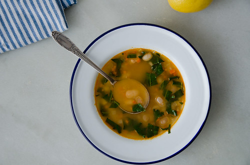 navy bean and kale soup with preserved lemon and harissa