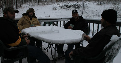 winter snow wisconsin cards backyard poker porch