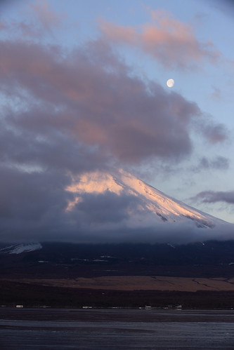 morning moon mountain lake sunrise fuji yamanakako