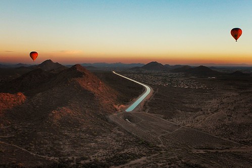 sunset arizona cactus sky mountains hot phoenix canal flying view desert air balloon floating az sonoran