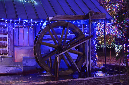 christmas blue holiday water photography lights miniature nc model photos northcarolina replica celebration waterwheel mock lites imitation specialevent facsimile