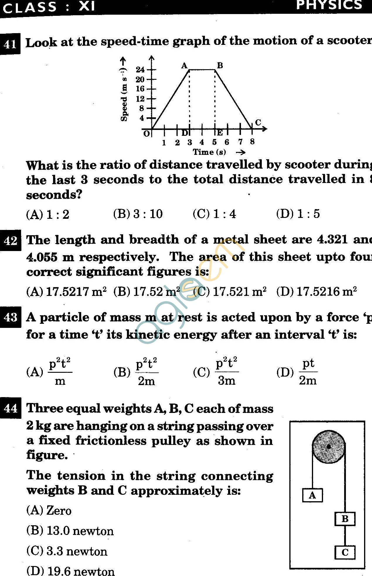 NSTSE 2011 Class XI PCB Question Paper with Answers - Physics