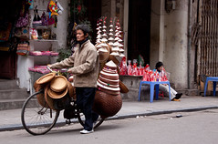 Conical Hat & Basket Vendor in The Old Quarter - Hanoi, Vietnam