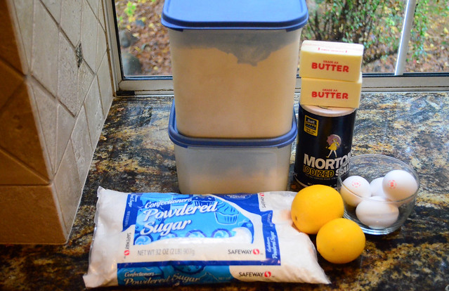 All the required ingredients to make Mom's lemon bars.