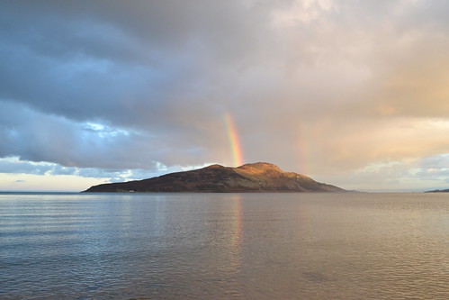 reflection water island scotland rainbow holy isle arran