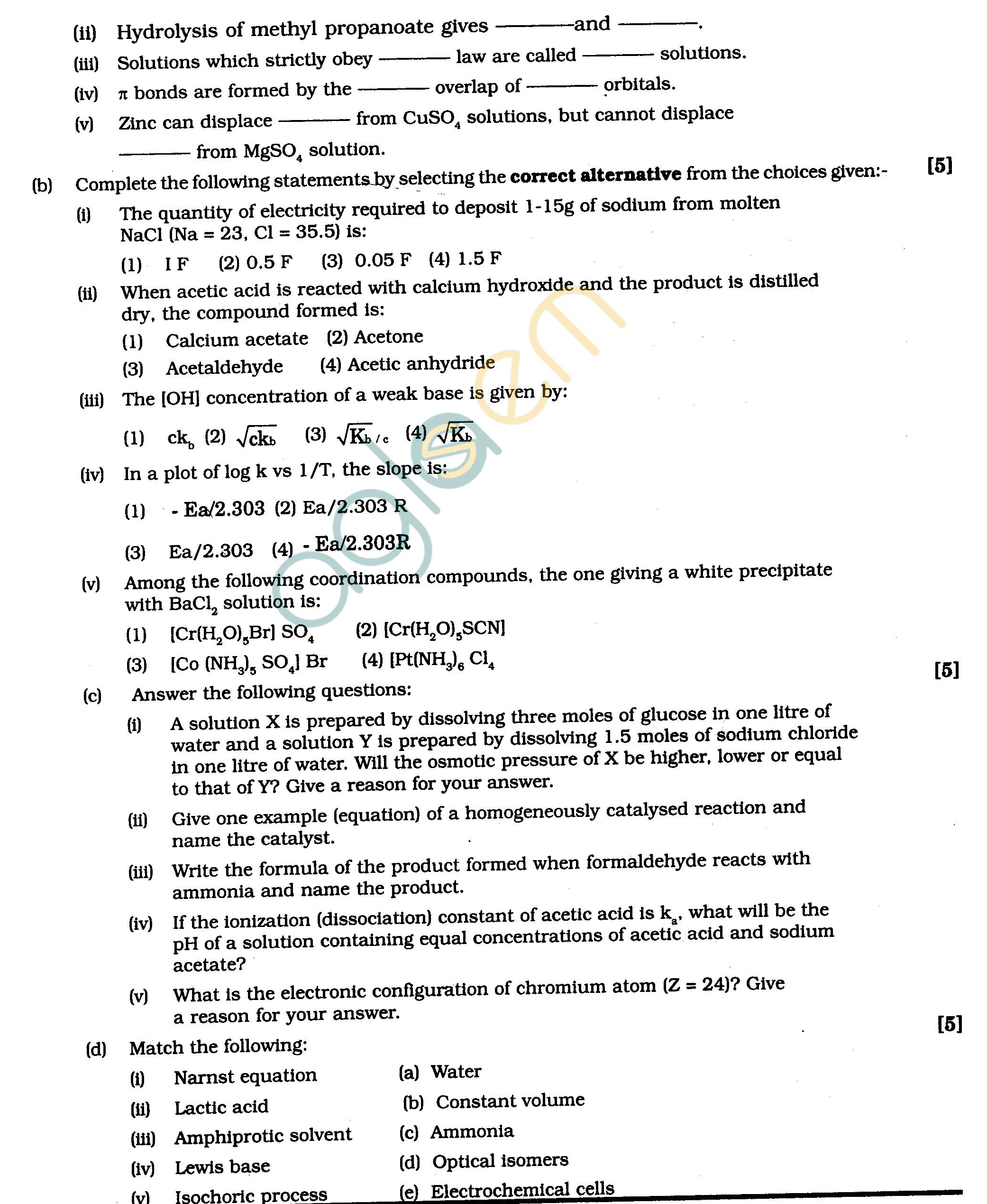ISC Class XII Exam Question Papers 2012 Chemistry