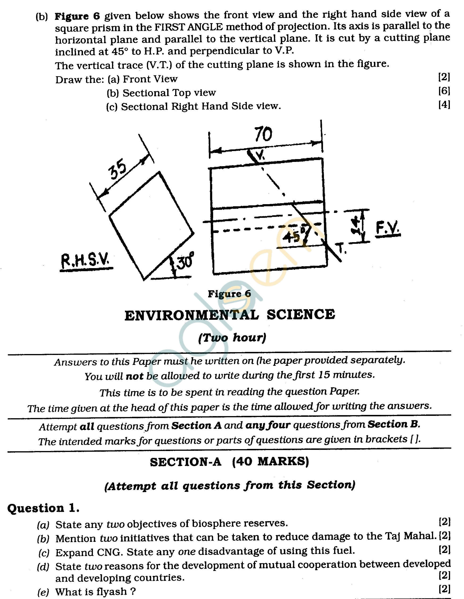 ICSE Class X Exam Question Papers 2011 Technical Drawing Applications