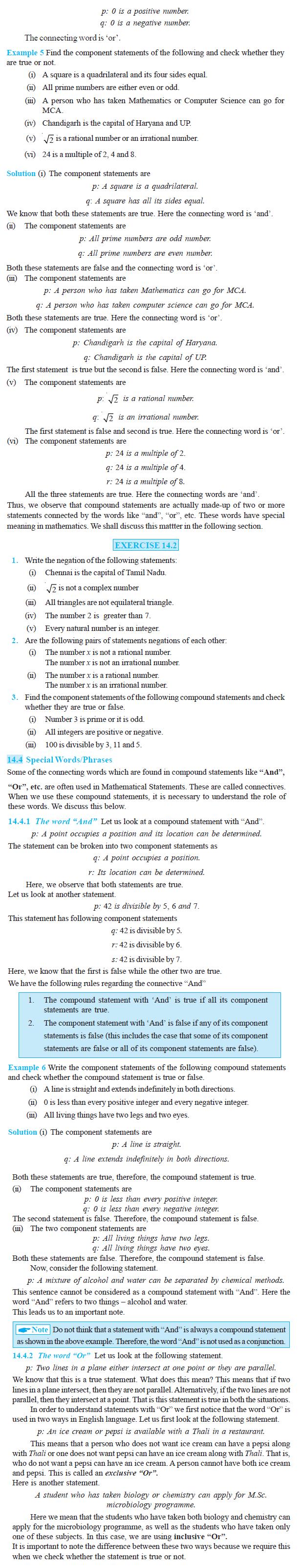 NCERT Class XI Mathematics Chapter 14 – Mathematical Reasoning